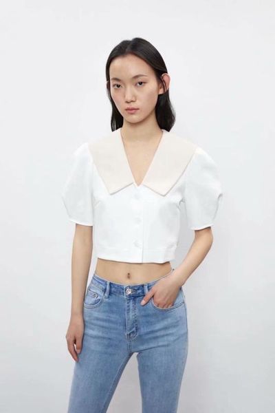 2020 summer new contrasting color lapel white zaraing women blouse shirt sheining vadiming female blouse shirt hjh4185
2020 summer new contrasting color lapel white zaraing women blouse shirt sheining vadiming female blouse shirt hjh4185