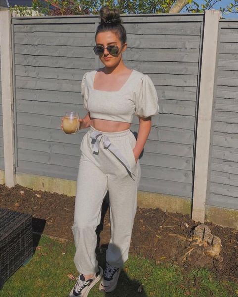 sleeve sweatpants sets casual crop lace up two piece pants fashion women 2 piece sets solid square neck puff, White
sleeve sweatpants sets casual crop lace up two piece pants fashion women 2 piece sets solid square neck puff, White