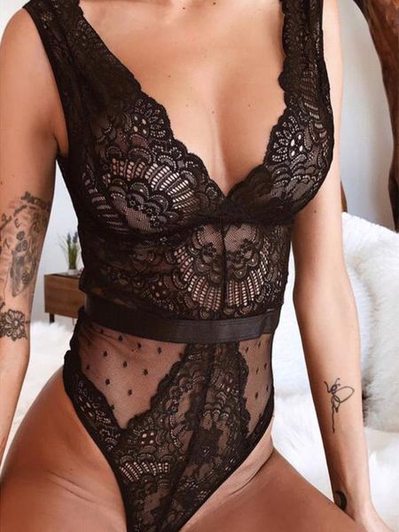 bodysuit women solid lace floral embroidery deep v neck fishnet mesh sheer stretch skinny jumpsuit nightwear sleepwear, Black;white
bodysuit women solid lace floral embroidery deep v neck fishnet mesh sheer stretch skinny jumpsuit nightwear sleepwear, Black;white