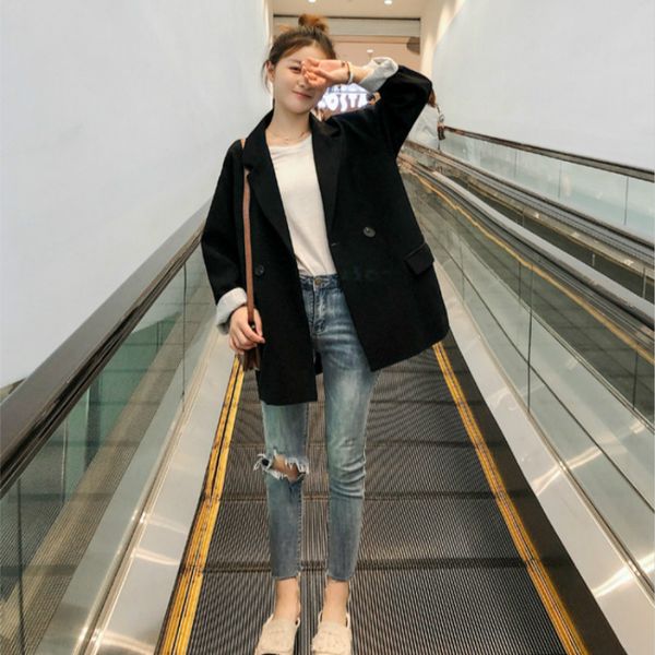 women's suits & blazers women spring autumn fashion chic notched drop shoulder long sleeve pockets double breasted loose black for femm, White;black
women's suits & blazers women spring autumn fashion chic notched drop shoulder long sleeve pockets double breasted loose black for femm, White;black