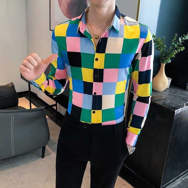 british style autumn trendy men's plaid shirt korean style handsome flower shirt mens shirts casual slim fit camisas para hombre, White;black
british style autumn trendy men's plaid shirt korean style handsome flower shirt mens shirts casual slim fit camisas para hombre, White;black