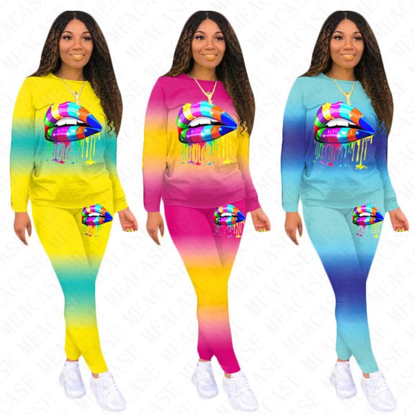 women tracksuit designer lips gradient color printing round neck long sleeves t shirt pants leggings two pieces outfits sports suit d71602, Gray
women tracksuit designer lips gradient color printing round neck long sleeves t shirt pants leggings two pieces outfits sports suit d71602, Gray