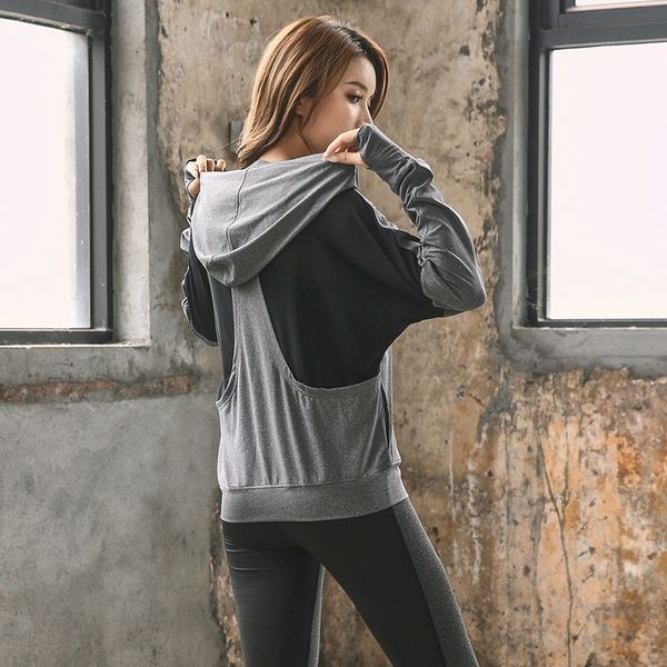running jackets autumn women sport jacket quickly dry hooded sweatshirt jogger fitness gym workout casual coat sportswear, Black;red