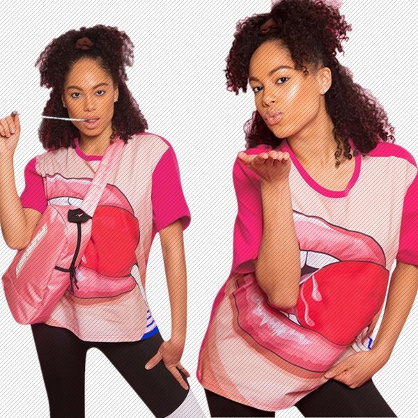h8862 selling lip lollipop printed european and american womens blouse, White;black
h8862 selling lip lollipop printed european and american womens blouse, White;black