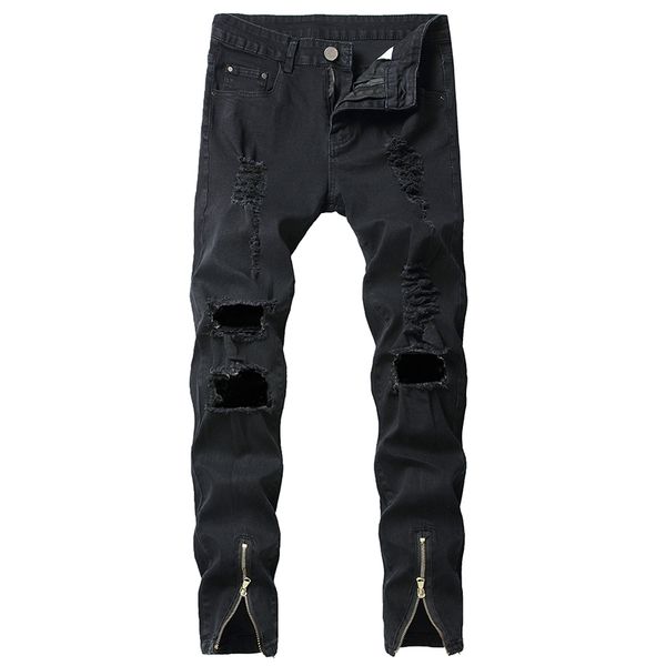 men's jeans men retro trousers knee hole slim hiphop ripped personalized denim streetwear, Blue
men's jeans men retro trousers knee hole slim hiphop ripped personalized denim streetwear, Blue
