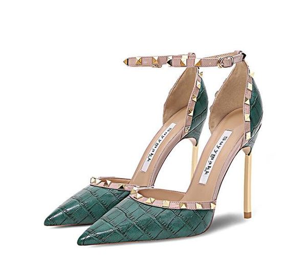 women crocodile pattern high heels shoes simplicity one word buckle pointed toe stiletto heeel sandals fashion rivets lady dress shoes, Black
women crocodile pattern high heels shoes simplicity one word buckle pointed toe stiletto heeel sandals fashion rivets lady dress shoes, Black