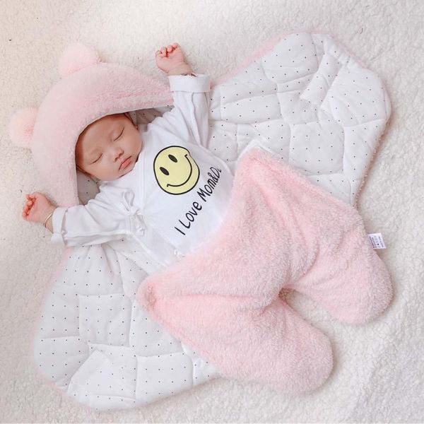 0-6m Winter Baby Blanket Swadding Soft Newborn Fluff 3-layer Sleepping Bag Panda Ear Infant Warm Wrap For Boys Girls Kid Blanket