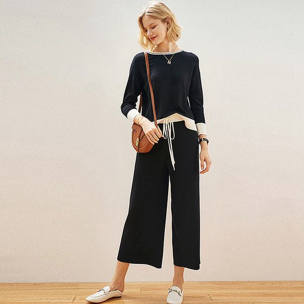 suits women linen silk blended knitted two pieces set simple design splice wide-leg pants casual style new fashion, White
suits women linen silk blended knitted two pieces set simple design splice wide-leg pants casual style new fashion, White