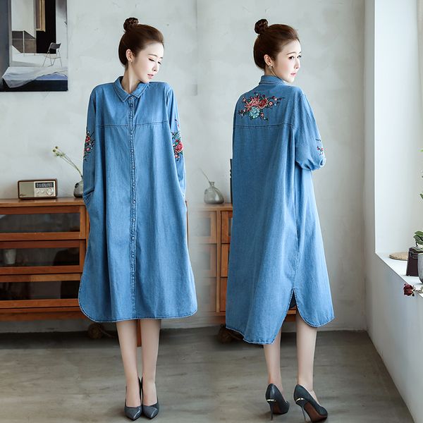 3xl large size loose women denim jeans dress casual long sleeve vintage embroidery dresses lady cowboy shirt dress vestido w1447, Black;gray
3xl large size loose women denim jeans dress casual long sleeve vintage embroidery dresses lady cowboy shirt dress vestido w1447, Black;gray