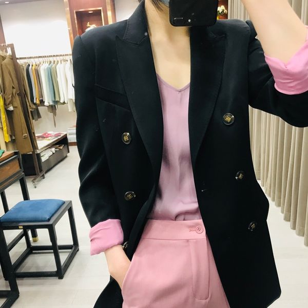 fr9959 high-end slimming black double-breasted acetate suit women's 2020 coat spring and autumn suit coat, White;black
fr9959 high-end slimming black double-breasted acetate suit women's 2020 coat spring and autumn suit coat, White;black
