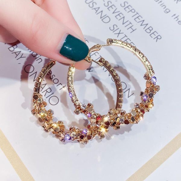 

round geometric hoop earrings for women 2019 bijoux bohemia gold sequin statement earring fashion jewelry party gift, Golden;silver