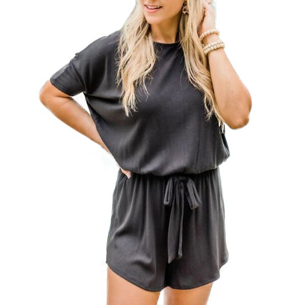 women shorts casual overalls rompers drawstring girl short sleeve jumpsuit summer onesies o-neck sport suits, Black;white 
women shorts casual overalls rompers drawstring girl short sleeve jumpsuit summer onesies o-neck sport suits, Black;white