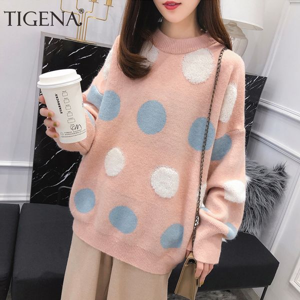 tigena korean cute polka dot pullover sweater women 2020 winter warm loose knitted jumper female blue pink knitwear clothes, White;black
tigena korean cute polka dot pullover sweater women 2020 winter warm loose knitted jumper female blue pink knitwear clothes, White;black