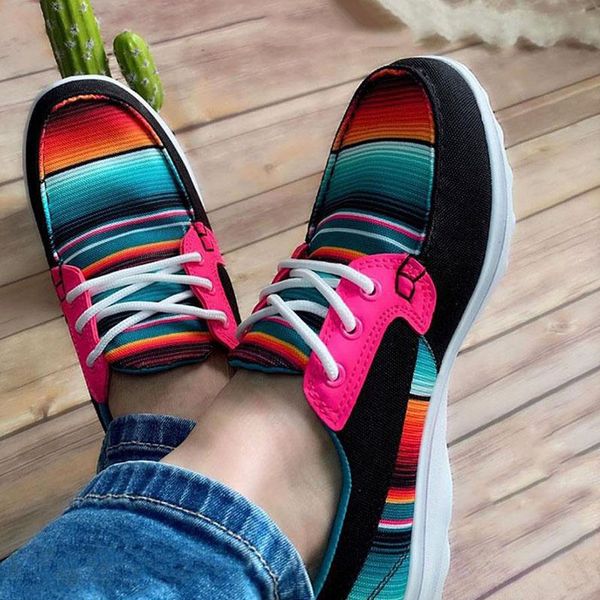 vertvie women flats shoes spring stripe mixed color ladies loafers lace up round toe light casual sneaker female canvas shoes, Black 
vertvie women flats shoes spring stripe mixed color ladies loafers lace up round toe light casual sneaker female canvas shoes, Black
