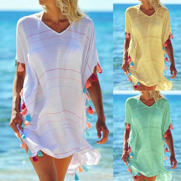 women's swimwear summer women cover ups tassel dress loose v neck ladies blouse shirt swimming striped bikini up beach, White;black
women's swimwear summer women cover ups tassel dress loose v neck ladies blouse shirt swimming striped bikini up beach, White;black