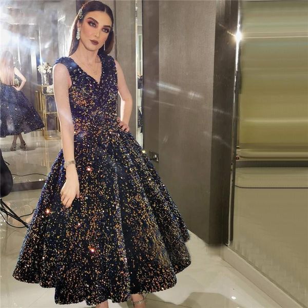 sparkly sequined tea length prom dresses deep v neck sleeveless sequined dubai african cocktail party dress calebrity homocoming gowns, Black
sparkly sequined tea length prom dresses deep v neck sleeveless sequined dubai african cocktail party dress calebrity homocoming gowns, Black