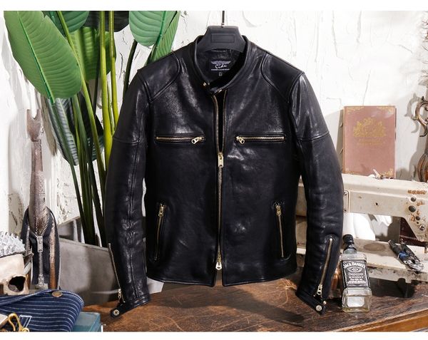 yrgenuine leather. vintage motor style italy tanning sheepskin jacket,men slim quality leather coat, Black
yrgenuine leather. vintage motor style italy tanning sheepskin jacket,men slim quality leather coat, Black