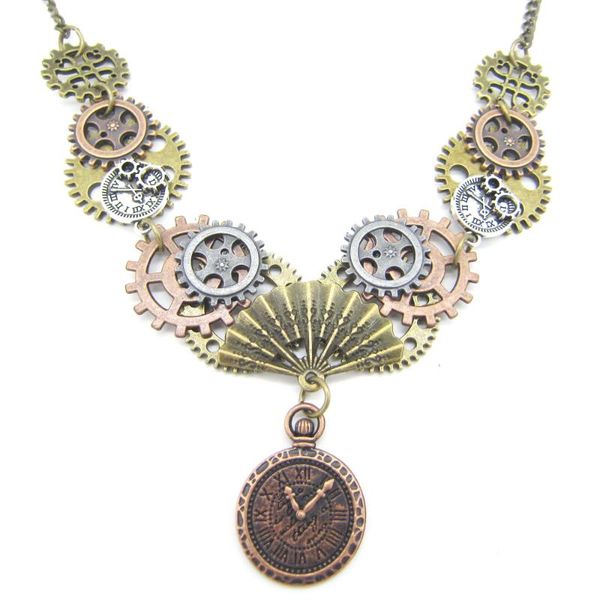 model fan and clock pendant diy mutli gears postive steampunk vintage necklace, Silver
model fan and clock pendant diy mutli gears postive steampunk vintage necklace, Silver