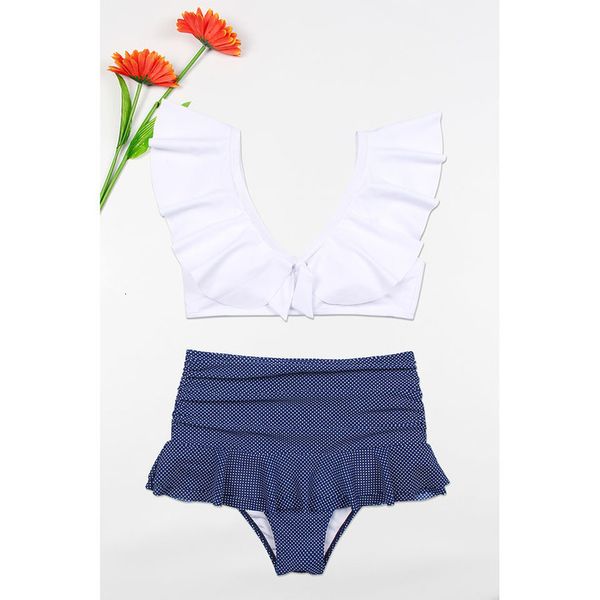 2020 high waist swimsuit bikinis women nylon swimwear ruffle vintage bandeau white dot bottom bikini set bathing suits, White;black
2020 high waist swimsuit bikinis women nylon swimwear ruffle vintage bandeau white dot bottom bikini set bathing suits, White;black