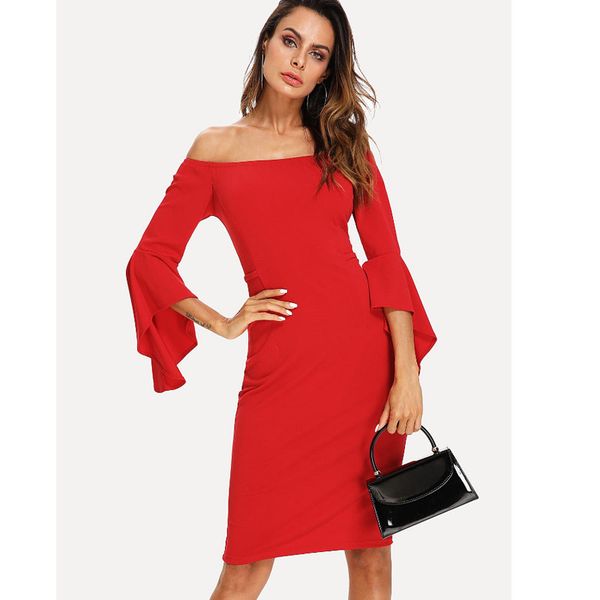 2020 summer slim dress women solid color off shoulder long sleeve ruffle sleeve bodycon dresses party dress vestidos, White;black
2020 summer slim dress women solid color off shoulder long sleeve ruffle sleeve bodycon dresses party dress vestidos, White;black