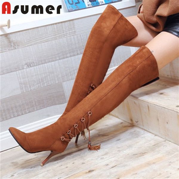 asumer 2020 long boots women flock pointed toe cross tied thin heels party shoes woman over the knee boots, Black
asumer 2020 long boots women flock pointed toe cross tied thin heels party shoes woman over the knee boots, Black
