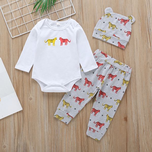 three-piece set newborn baby girls clothing boy clothes tiger romper pants hat baby clothes set cotton cartoon suit, White
three-piece set newborn baby girls clothing boy clothes tiger romper pants hat baby clothes set cotton cartoon suit, White