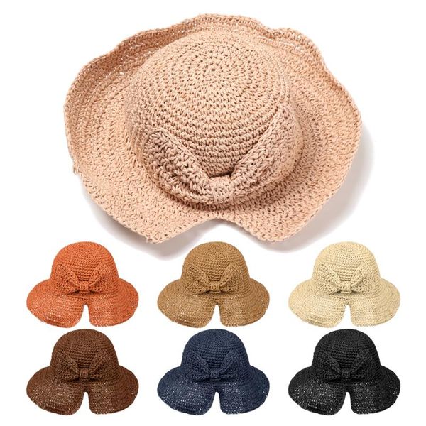 fashion women straw bucket hat back bow wide brim summer hat for women beach sun brimmed head wear foldable shade, Blue;gray 
fashion women straw bucket hat back bow wide brim summer hat for women beach sun brimmed head wear foldable shade, Blue;gray
