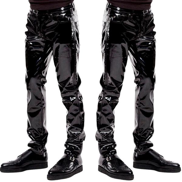 men's pants men`s leather punk style skinny party stage performance night club steampunk faux pu trousers, Black
men's pants men`s leather punk style skinny party stage performance night club steampunk faux pu trousers, Black