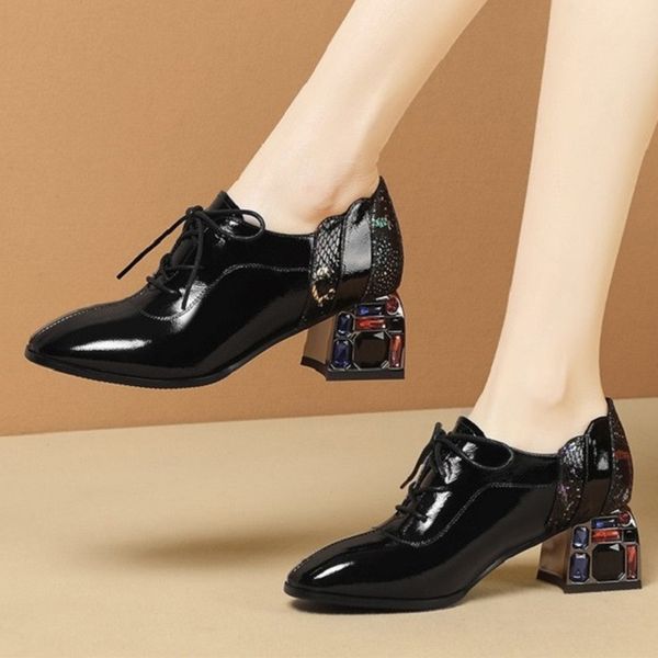 british snake pattern patent leather shoes women flats pointed toe loafers lace up multicolor crystal chunky heels oxfords 2020, Black
british snake pattern patent leather shoes women flats pointed toe loafers lace up multicolor crystal chunky heels oxfords 2020, Black