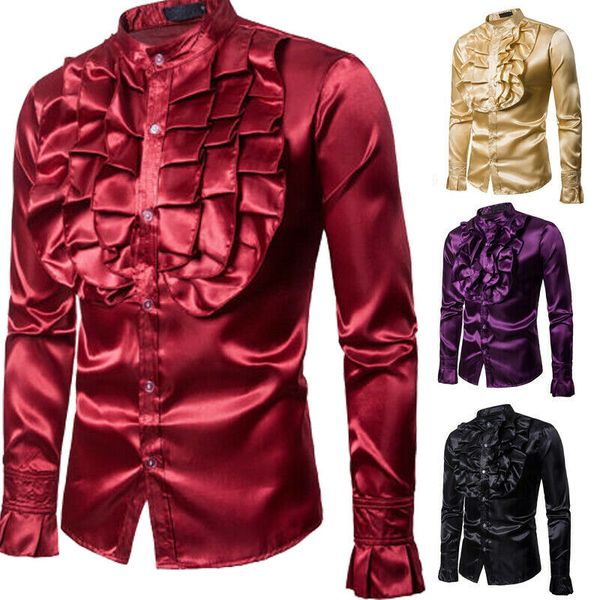 mens' formale shirts new pure color long sleeves ruffles collar slim fitness wear buttons bodycon casual shirt male, White;black
mens' formale shirts new pure color long sleeves ruffles collar slim fitness wear buttons bodycon casual shirt male, White;black