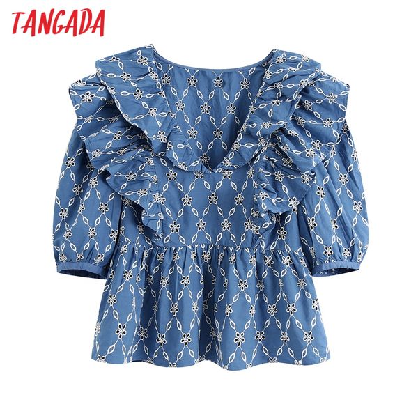 tangada women embroidery ruffle cotton shirts loose v-neck female casual summer blouses be735, White
tangada women embroidery ruffle cotton shirts loose v-neck female casual summer blouses be735, White