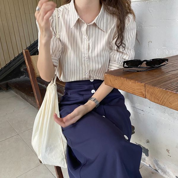 two piece set outfits and skirt korean style ladies suit short sleeve striped blouses and high waist long skirt elegant set, Gray
two piece set outfits and skirt korean style ladies suit short sleeve striped blouses and high waist long skirt elegant set, Gray