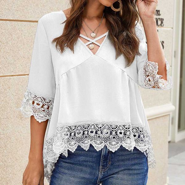 women's blouses & shirts women loose bandage office lady solid chiffon fashion v-neck blouse lace hollow out half sleeve shirt, White
women's blouses & shirts women loose bandage office lady solid chiffon fashion v-neck blouse lace hollow out half sleeve shirt, White