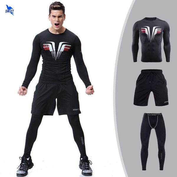3pcs men quick dry running set basketball soccer fitness gym tight long sleeve shirt+shorts+pant tracksuit reflective sport suit, Black;blue
3pcs men quick dry running set basketball soccer fitness gym tight long sleeve shirt+shorts+pant tracksuit reflective sport suit, Black;blue