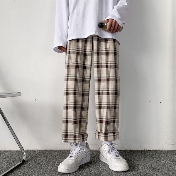 men's pants autumn plaid fashion retro casual men streetwear loose hip-hop drawstring straight trousers, Black
men's pants autumn plaid fashion retro casual men streetwear loose hip-hop drawstring straight trousers, Black