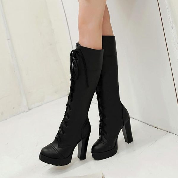 ribetrini classic women round toe lace up high heels mid calf shoes women solid fashion designer boots party boots, Black
ribetrini classic women round toe lace up high heels mid calf shoes women solid fashion designer boots party boots, Black