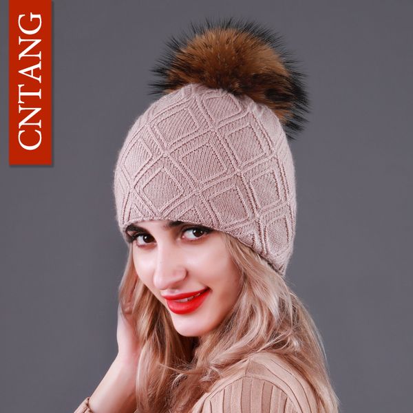 cntang double layer women's wool knitted hats with natural raccoon pompon fur hat winter beanies for women fashion warm caps, Blue;gray
cntang double layer women's wool knitted hats with natural raccoon pompon fur hat winter beanies for women fashion warm caps, Blue;gray