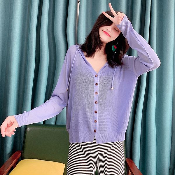 purple knitted cardigan women's long sleeve 2020 new v-neck slimming hooded ice silk sunscreen coat thin coat, White
purple knitted cardigan women's long sleeve 2020 new v-neck slimming hooded ice silk sunscreen coat thin coat, White
