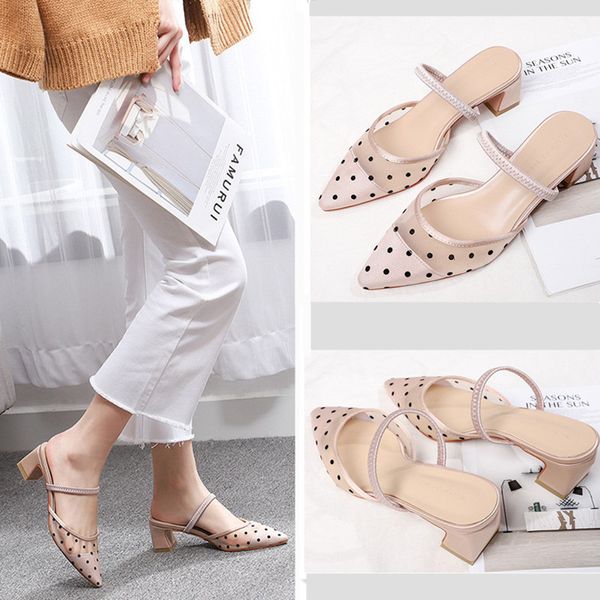 2020 summer women slippers mules shoes woman square high heels point toe dots silk breathable elegant work career pumps, Black
2020 summer women slippers mules shoes woman square high heels point toe dots silk breathable elegant work career pumps, Black