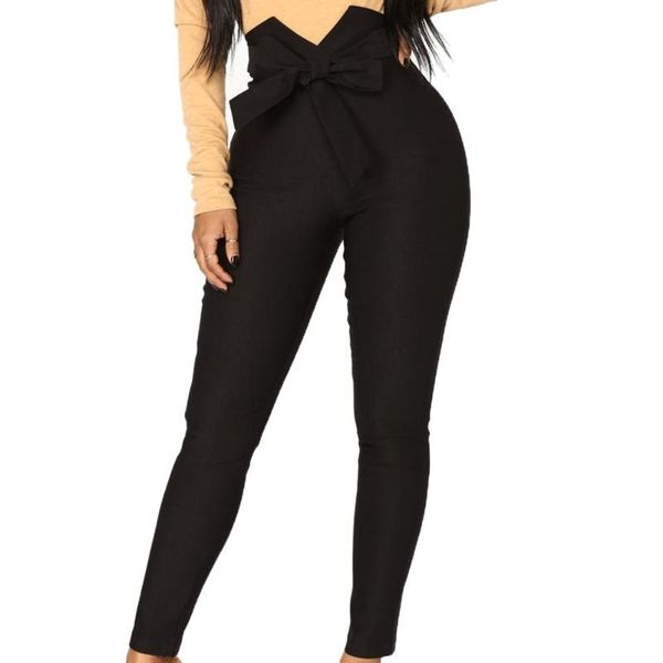 chic lady solid color high waist bow belt elastic slimer fiter pencil pants trousers, Black;white
chic lady solid color high waist bow belt elastic slimer fiter pencil pants trousers, Black;white