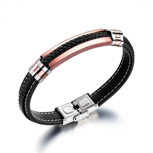 european and american style simple stainless steel leather bracelet titanium steel men's woven leather bracelet bangle gb1358, Black
european and american style simple stainless steel leather bracelet titanium steel men's woven leather bracelet bangle gb1358, Black