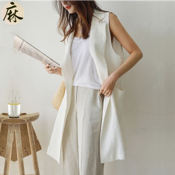artistic linen large size women's mid-length casual coat coat vest 2020 thin cotton linen vest outer wear, Black;white
artistic linen large size women's mid-length casual coat coat vest 2020 thin cotton linen vest outer wear, Black;white