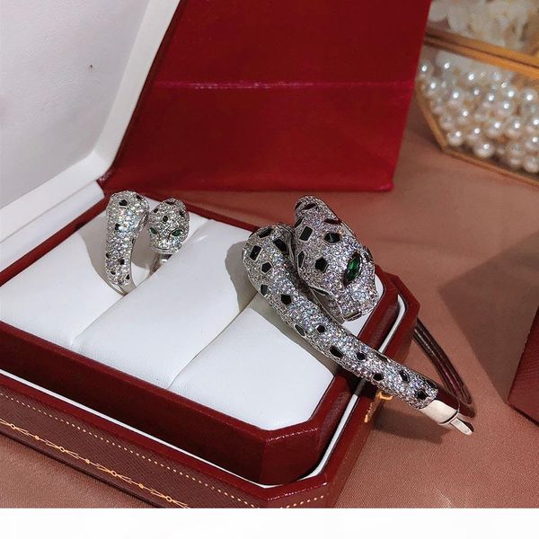 new cubic zirconia double black spotted leopard head bangle 18k gold plated bracelets and rings party jewelry sets for women, Silver
new cubic zirconia double black spotted leopard head bangle 18k gold plated bracelets and rings party jewelry sets for women, Silver