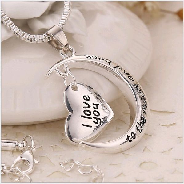 new silver jewelry crescent moon heart charm i love you to the moon and back necklace pendant valentine's gift
new silver jewelry crescent moon heart charm i love you to the moon and back necklace pendant valentine's gift