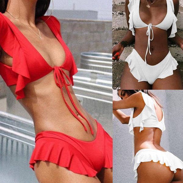 2020 brazilian ruffle bikini acrylic set women bandage padded bra traingle swimsuit bathing swimwear red white beachwear, White;black
2020 brazilian ruffle bikini acrylic set women bandage padded bra traingle swimsuit bathing swimwear red white beachwear, White;black