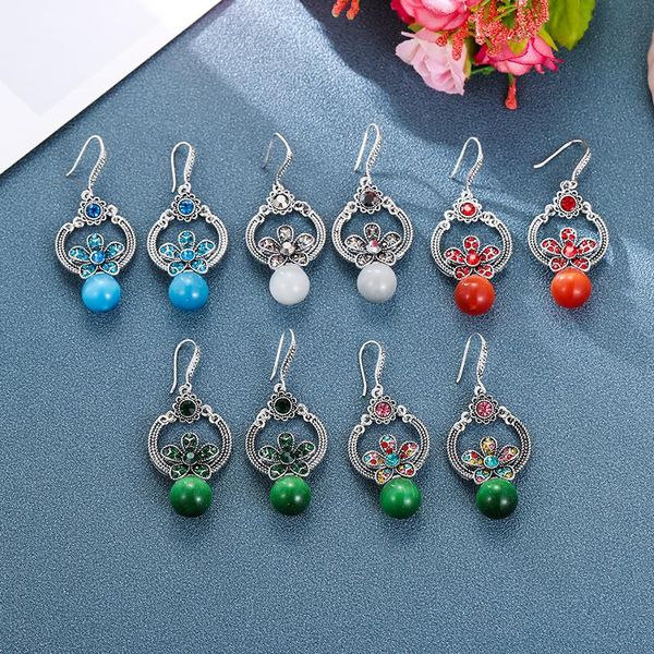 new retro flower alloy opal earrings female european and american fashion short paragraph national wind diamond earrings, Silver
new retro flower alloy opal earrings female european and american fashion short paragraph national wind diamond earrings, Silver