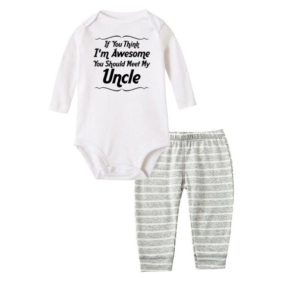 clothing sets if you think i am awesome should meet my uncle born baby cotton romper pants 2pcs funny infant clothes suit 0-24m, White
clothing sets if you think i am awesome should meet my uncle born baby cotton romper pants 2pcs funny infant clothes suit 0-24m, White