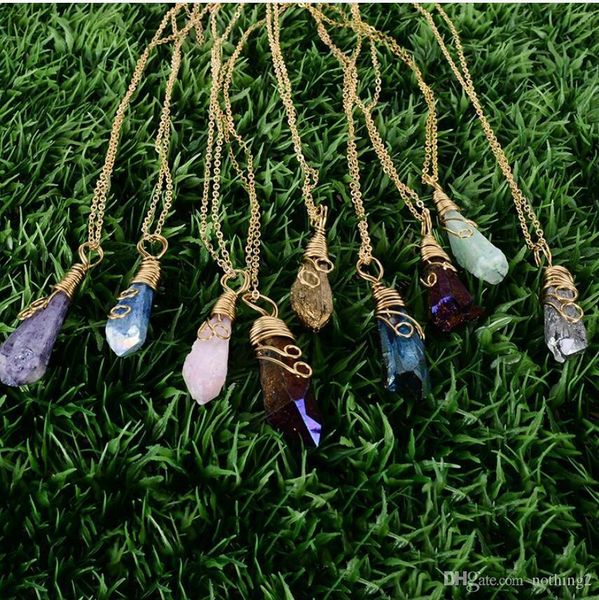 designer jewelry handmade rainbow wire wrapped raw natural stone women pendant necklace amethyst pink quartz crystal gem necklaces, Silver
designer jewelry handmade rainbow wire wrapped raw natural stone women pendant necklace amethyst pink quartz crystal gem necklaces, Silver