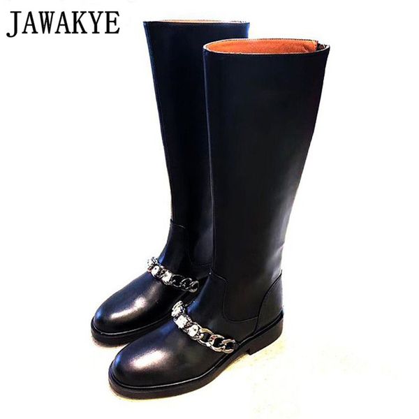 genuine leather knee high boots women metal chain crystal decorate flat knight boots fall winter ankle shoes 2020, Black
genuine leather knee high boots women metal chain crystal decorate flat knight boots fall winter ankle shoes 2020, Black