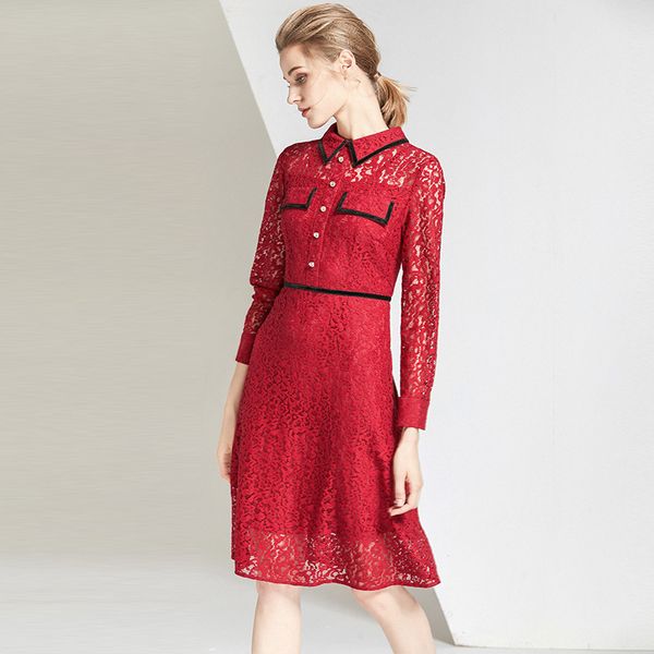 casual dresses women long sleeve red solid color cutout lace dress a-line skirt lapel fashion temperament, Black;gray
casual dresses women long sleeve red solid color cutout lace dress a-line skirt lapel fashion temperament, Black;gray